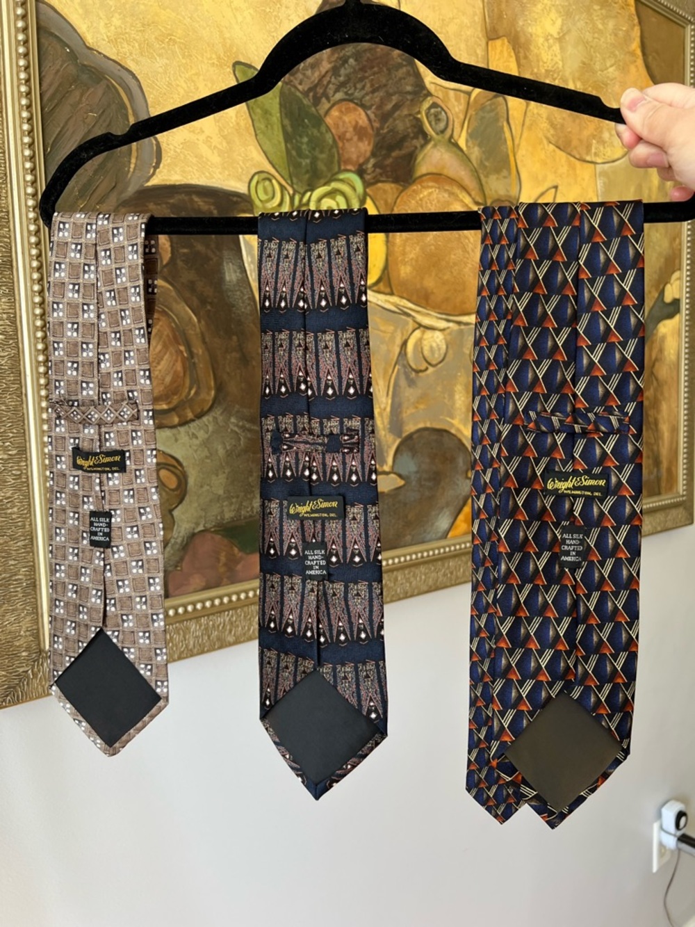 Set of 3 Wright & Simon Men’s Silk Neckties Hand Crafted Geometric Abstract USA